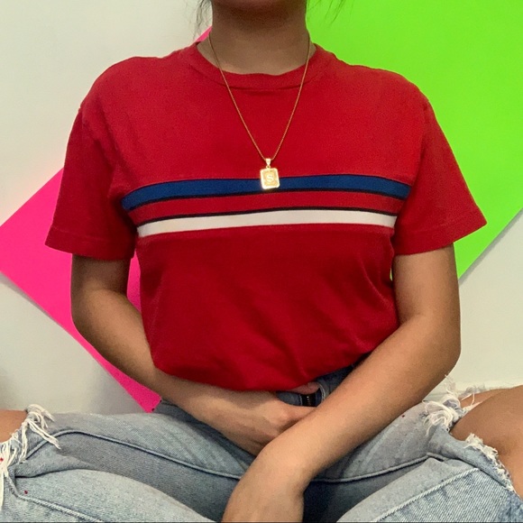 Tops - red stripes tee ✧